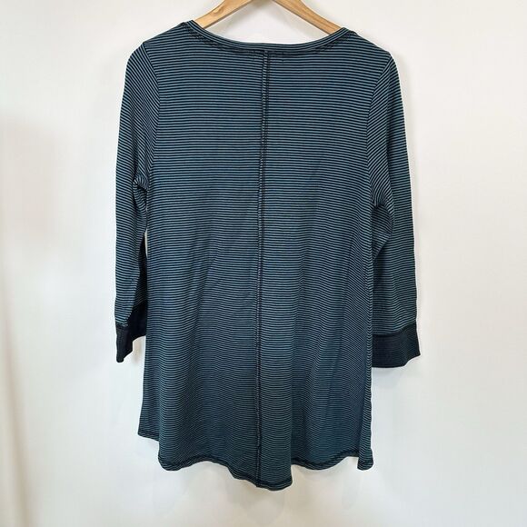 Habitat Top Women Small Blue Striped Comfy Knit 3/4 Sleeve Tunic Lagenlook Long - Picture 5 of 10